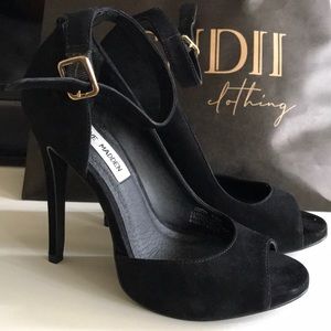 Steve Madden Black Suede Ankle Strap Heels